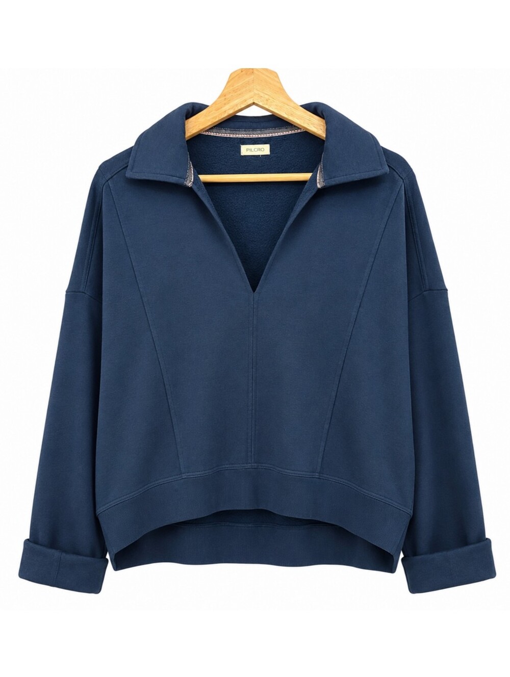 Pilcro Johnny Collar Pullover Navy Oversized Sweatshirt Anthropologie Size Large